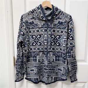 Chaps Geometric Print Cowl Neck Long Sleeve Pullover Sweater in Blue